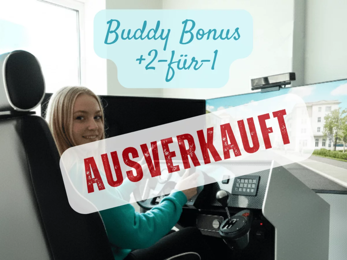 Buddy Bonus 2-für-1 der Fahrschule Lind in Berlin – Aktion ausverkauft, Fahrschülerin im Fahrsimulator.