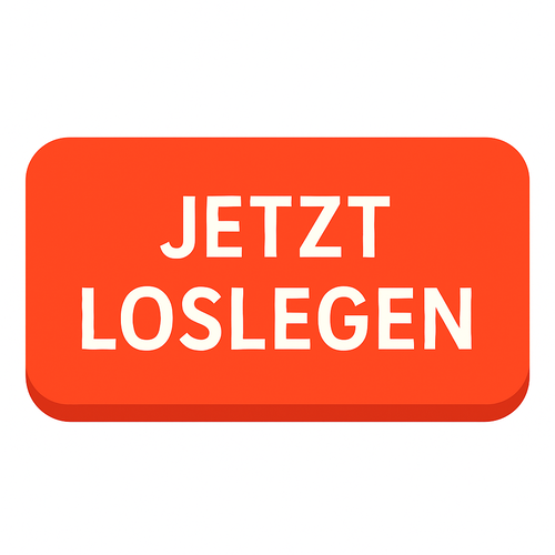 Roter Button mit weißer Aufschrift ‚JETZT LOSLEGEN‘ – auffälliger Call-to-Action-Knopf zur sofortigen Anmeldung oder Buchung.