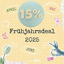 Grafik für den Frühjahrsdeal 2025 der Fahrschule Lind mit 15% Rabatt auf den Grundbetrag, umrahmt von Frühlingsmotiven wie Schmetterlingen und Blumen