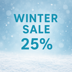 Winter Sale mit 25 % Rabatt – Schnee-Hintergrund mit blauem Schriftzug, Angebot der Fahrschule Lind.