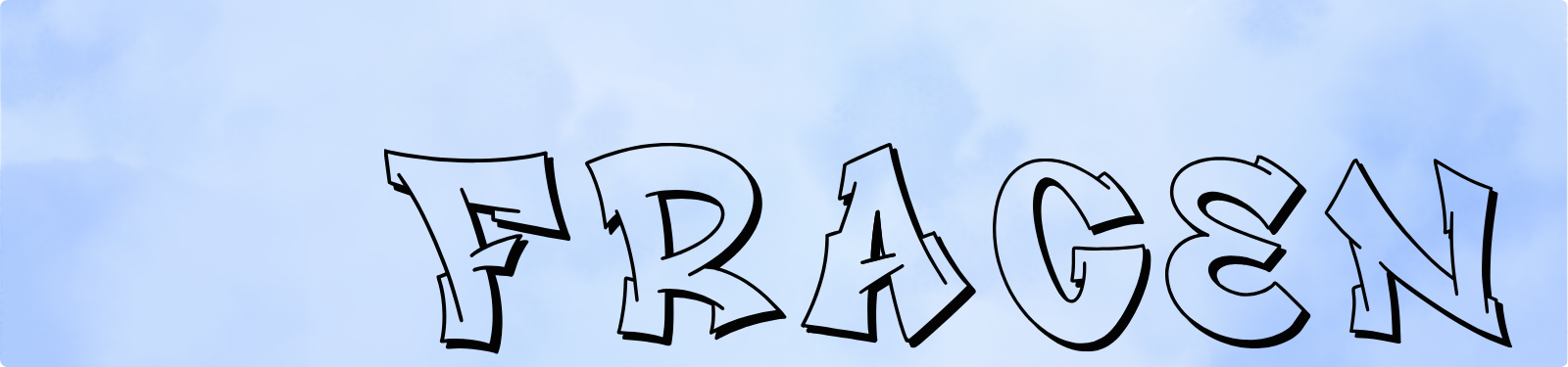 Schriftzug „FRAGEN“ in auffälliger Graffiti-Schrift auf blauem Hintergrund.