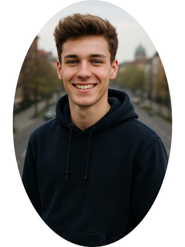annis, 18 Jahre, Schüler am Paulsen-Gymnasium, lächelt nach bestandener Fahrausbildung bei der Fahrschule Lind in die Kamera.