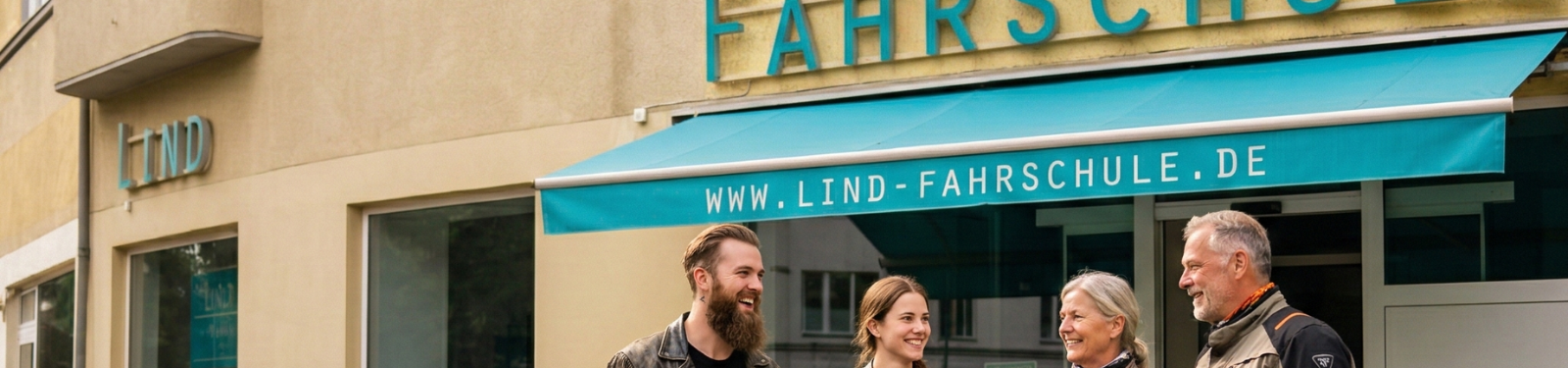 Motorradschüler vor der Fahrschule Lind aus Berlin Steglitz