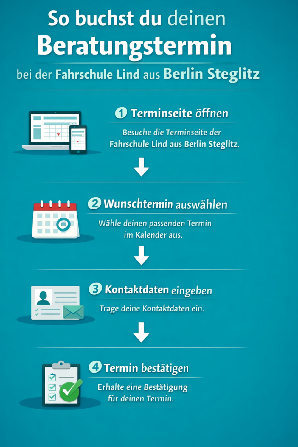 So buchst du einen Beratungstermin bei der Fahrschule Lind aus Berlin Steglitz – Schritt für Schritt Anleitung zur Terminbuchung.