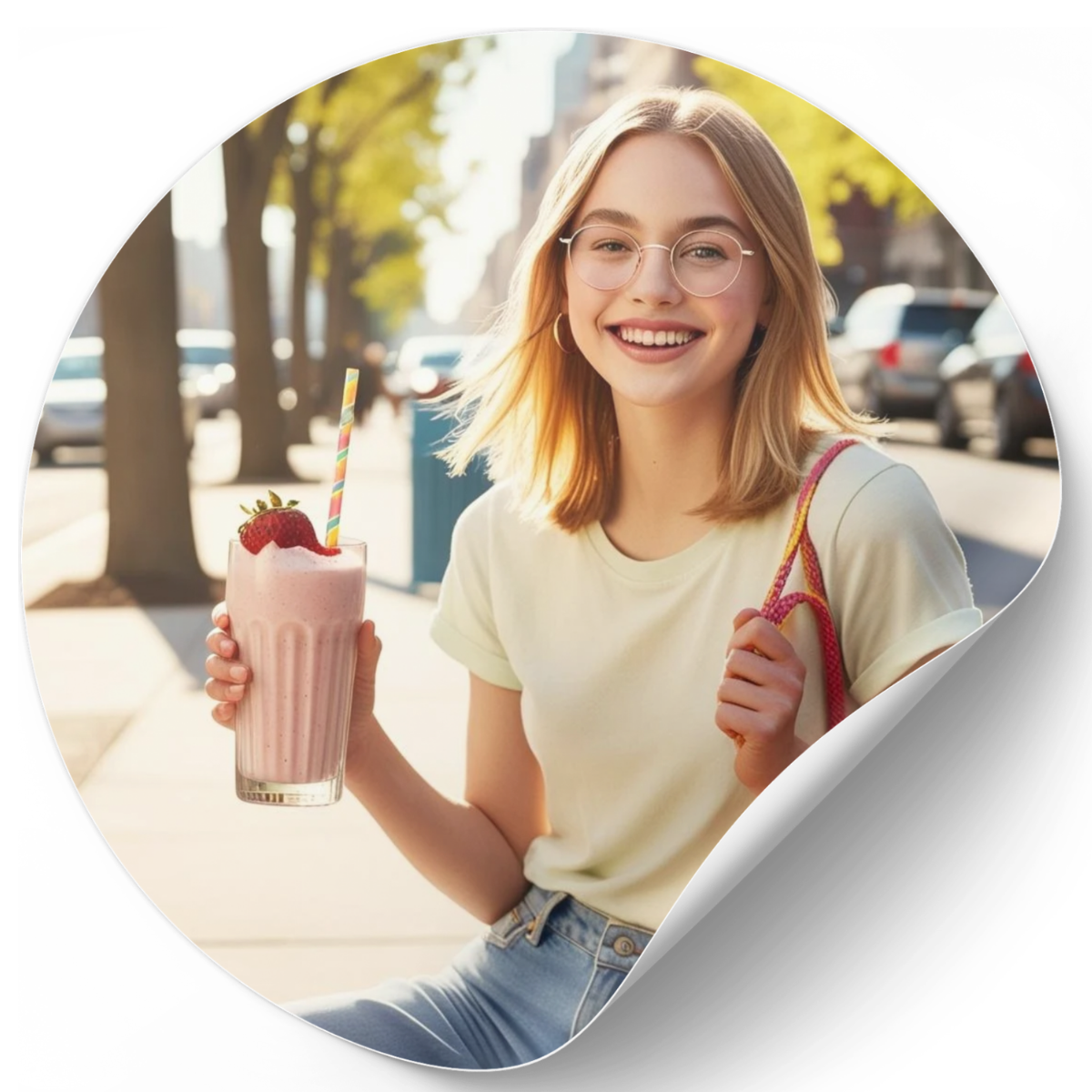 Sommerferienkurs Fahrschule Lind Berlin Steglitz – junge Frau mit Milkshake als Werbemotiv.